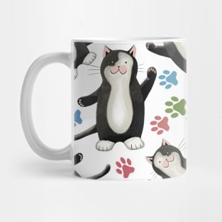 Black & White Cat & Paw Print Pattern by Kate VanFloof Mug